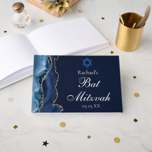 Livre D'or Fête de Bat Mitzvah personnalisée bleu marine or