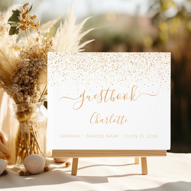 Livre D'or Fête de graduation en or blanc confetti monogramme (Créateur téléchargé)