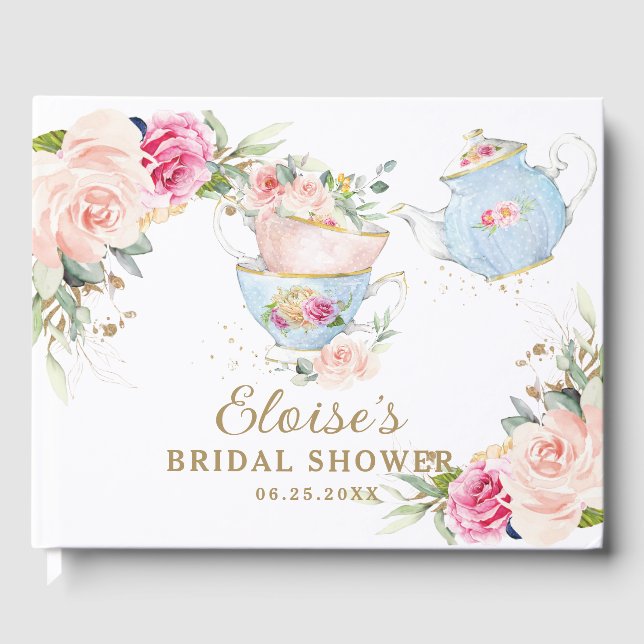 Livre D'or Fête de mariage avec thé dansant rose floral et ro (Recto)