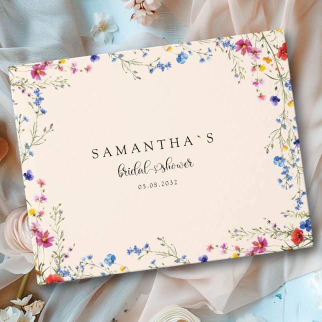 Livre D'or Fête de Mariage Champêtre Moderne (Modern Wildflower Beige Bridal Shower Guest Book)
