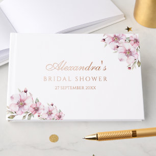 Livre D'or Fête de Mariage Florale aux Roses Roses Élégantes