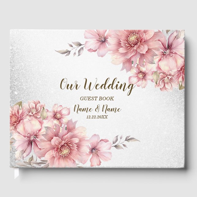 Livre D'or Fête de mariage rose Aquarelle Fleur brillante Par (Recto)