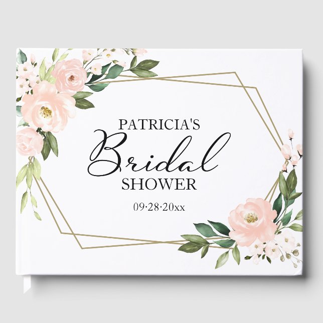 Livre D'or Fête de mariage rose et or géométrique floral (Recto)