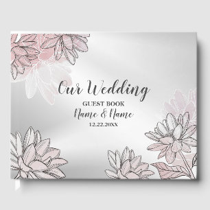 Livre D'or Fête de mariage rose Fleurs blanches Aquarelle Arg