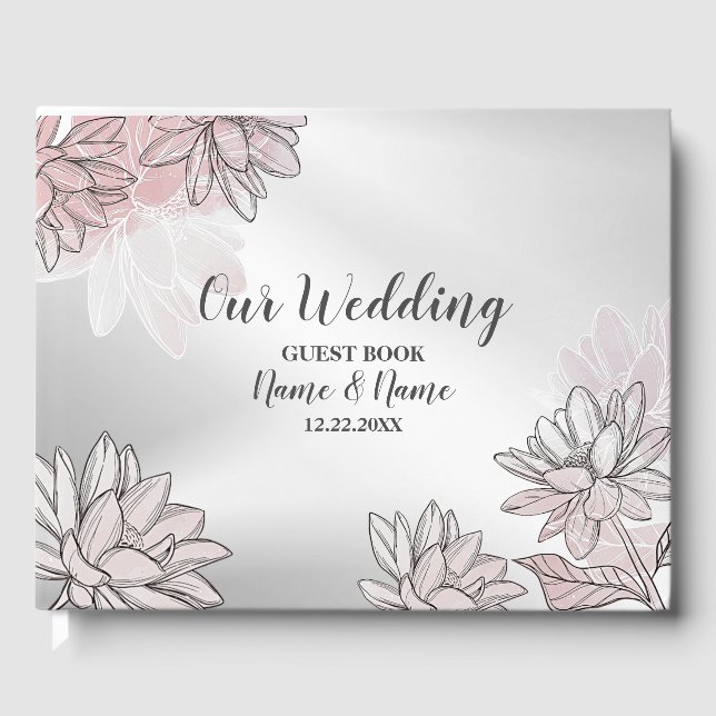 Livre D'or Fête de mariage rose Fleurs blanches Aquarelle Arg (Recto)