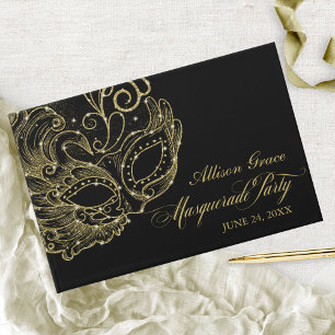 Livre D'or Fête de Quinceañera Masquée Or Noir