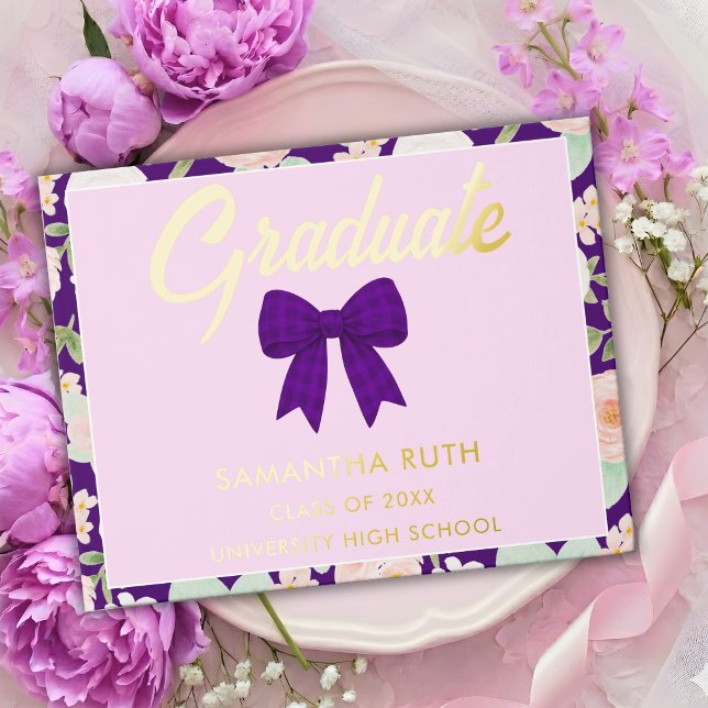 Livre D'or Fête de remise de diplômes à ruban gingham violet  (Créateur téléchargé)