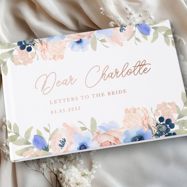 Livre D'or Fête des mariées Bleu Pêche (Peach Blue Blush Bridal Shower Foil Guest Book with your name and date.)