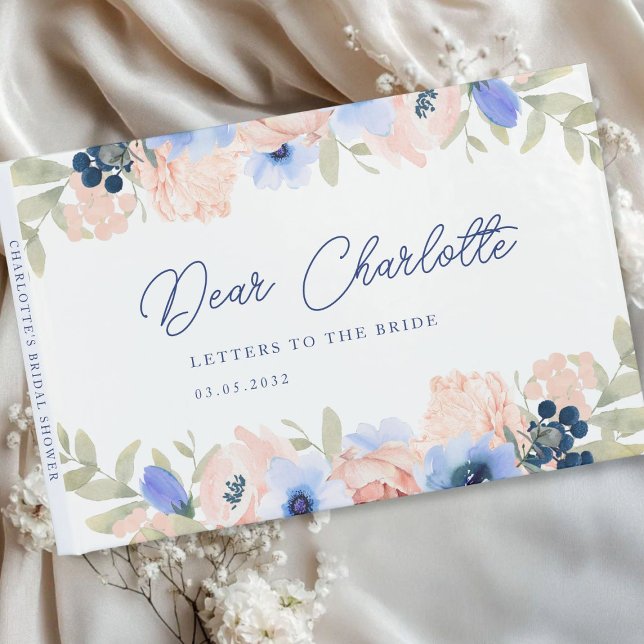 Livre D'or Fête des mariées Bleu Pêche (Peach Blue Blush Floral Bridal Shower Guest Book with your name and date.)