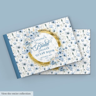Livre D'or Fête des mariées Chic Pale Blue Gold Flowers