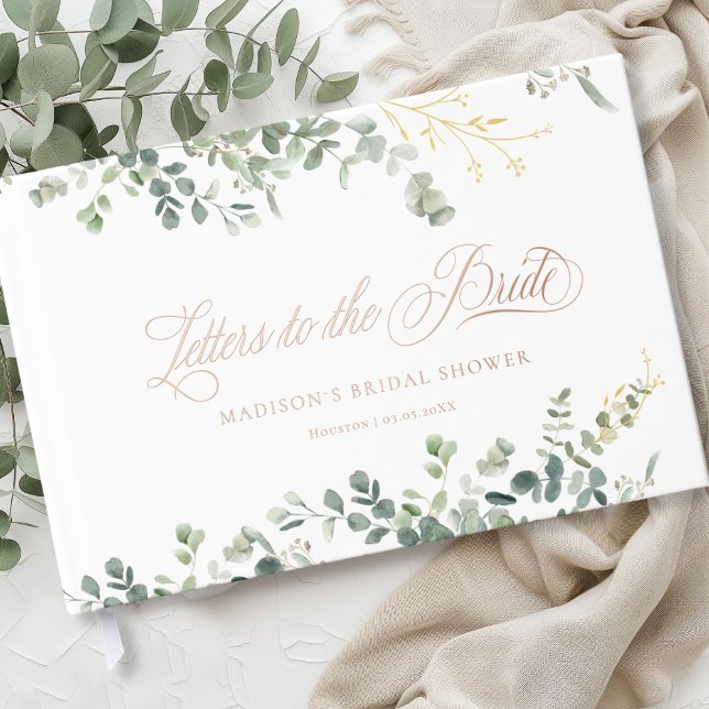 Livre D'or Fête des mariées de script Eucalyptus Handwriting (Personalized Eucalyptus Handwriting Script Bridal Shower Foil Guest Book)