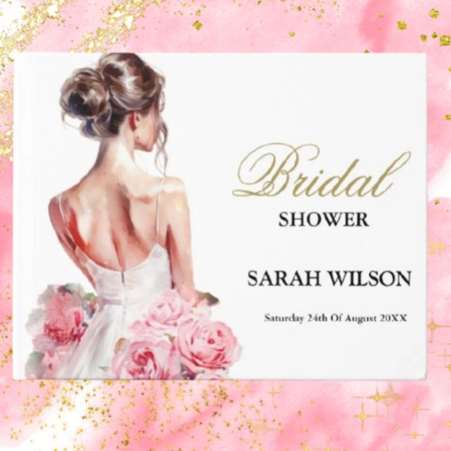 Livre D'or Fête des mariées du Mariage d'aquarelle budgétaire (Capture memories beautifully with our Budget Watercolor Wedding Gown Guest Book. Designed by Brett D)