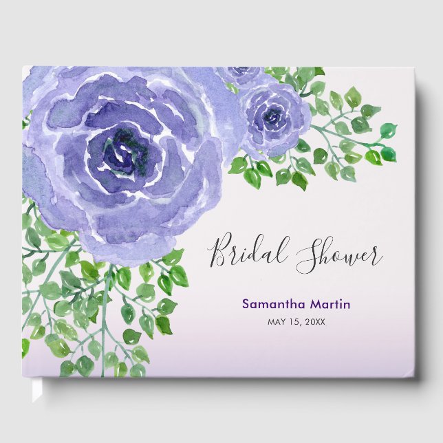 Livre D'or Fête des mariées Fleurs violettes & Aquarelle vert (Recto)