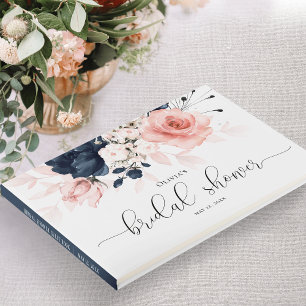 Livre D'or Fête des mariées florale bleu marine et rose pâle