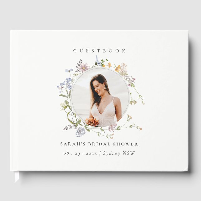 Livre D'or Fête des mariées photo Rustic Meadow Floral Wreath (Recto)