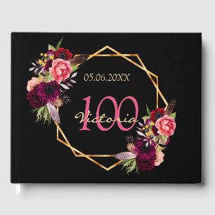 Livre D'or Fête du 100e anniversaire flores noires géométriqu