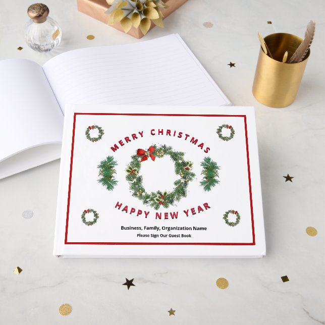 Livre D'or Fêtes de Noël Photo Nouvel An Wreath Custom (Recto ouvert)