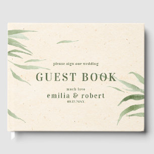 Livre D'or Feuillage vert poussiéreux, papier beige
