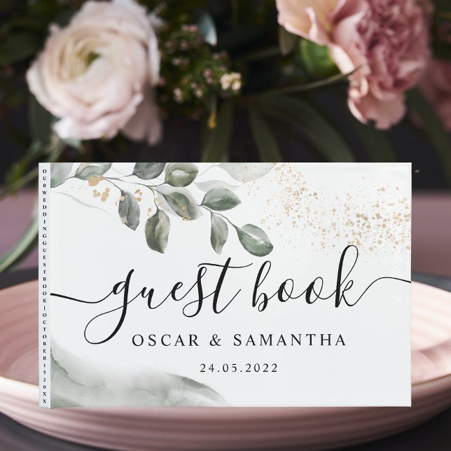 Livre D'or Feuille d'aquarelle verte douce | Poussière d'or | (Créateur téléchargé)