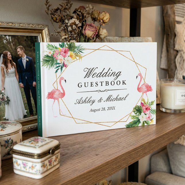Livre D'or Feuille de Flamants roses Mariage tropicaux (Créateur téléchargé)