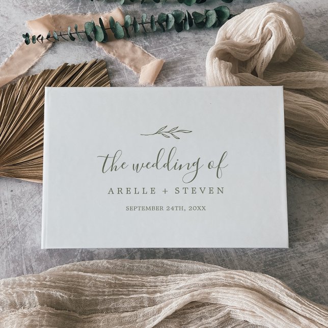 Livre D'or Feuille minimale | Olive Green Monogram Back Maria (Créateur téléchargé)