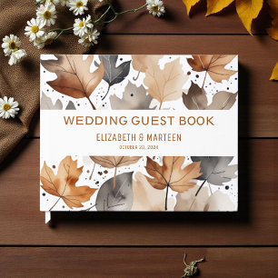 Livre D'or Feuilles Brown d'érable gris Mariage d'automne Liv