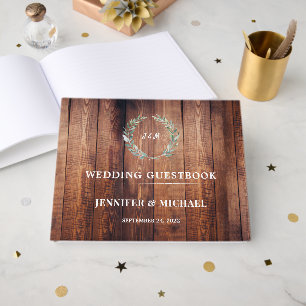 Livre D'or Feuilles d'aquarelle sur Mariage de bois de grange