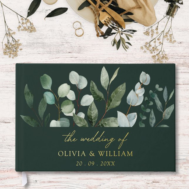 Livre D'or Feuilles de mariage de verdure d'eucalyptus vert s (In situ)