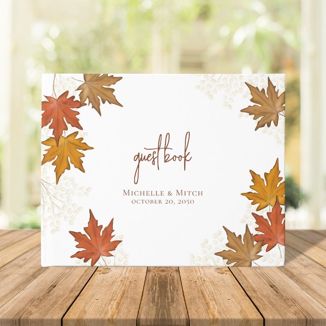 Livre D'or Feuilles mariage de automne aquarelle personnalisé (Fall Wedding guest book with watercolor leaves.)