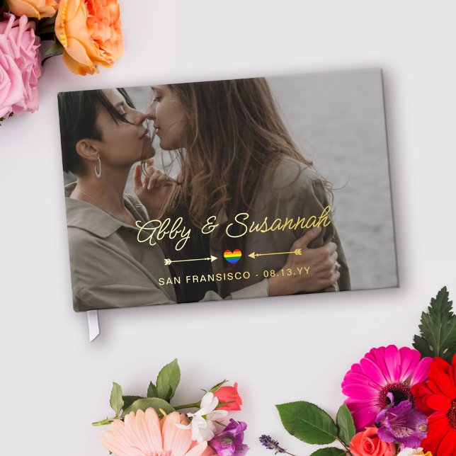 Livre D'or Fierté Heart Gold Flèches Photo Mariage LGBTQ (Créateur téléchargé)