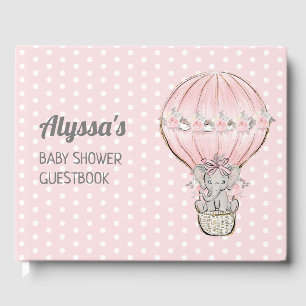 Livre D'or Fille éléphant Ballon à air chaud rose Baby Shower