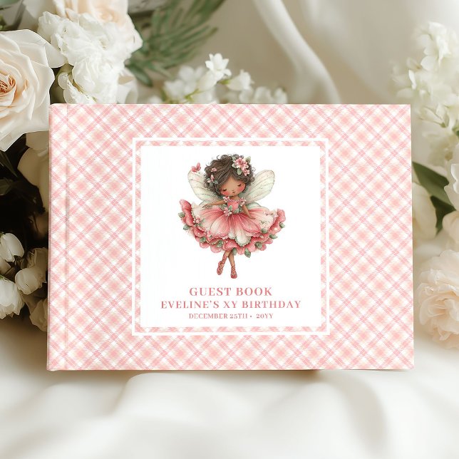 Livre d'or Fille Fée Mignonne Fleurs Roses Anniver (Cute Fairy Girl Birthday Floral Pink Guestbook)