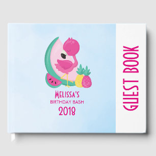 Livre D'or Flamant rose rose avec pastèque et ananas