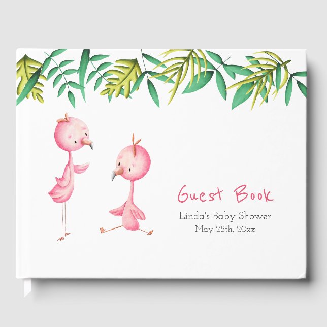 Livre D'or Flamant rose rose tropical Baby shower tropical (Recto)