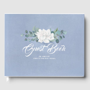 Livre D'or Fleur blanche Dusty Mariage bleu