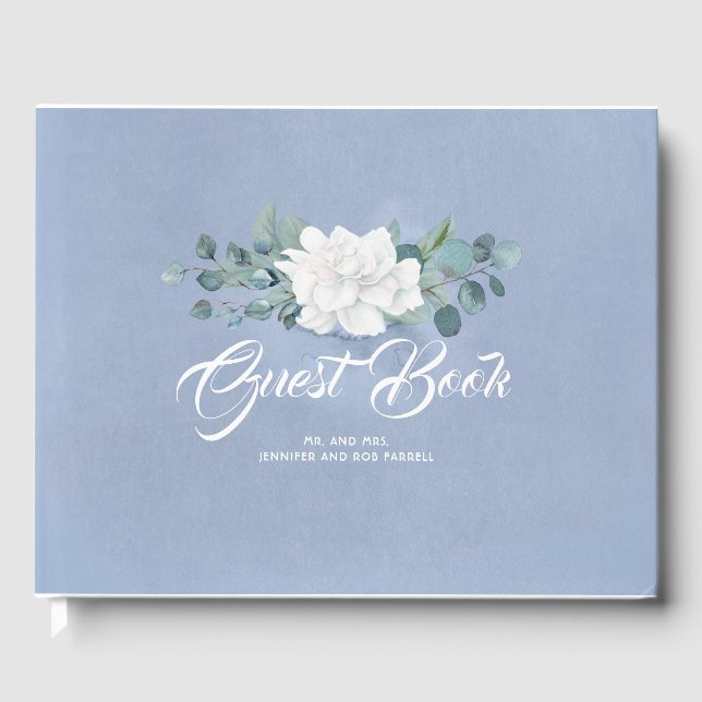 Livre D'or Fleur blanche Dusty Mariage bleu (Recto)