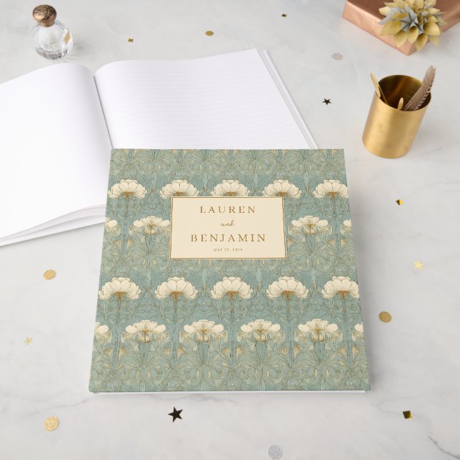 Livre D'or Fleur botanique sarcelle élégante (Recto ouvert)
