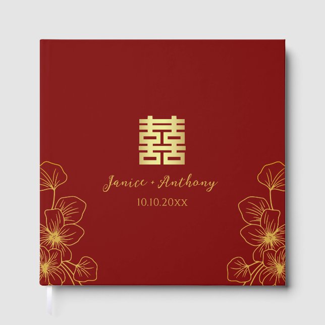 Livre D'or Fleur cerisier ligne mariage chinois double xi (Recto)
