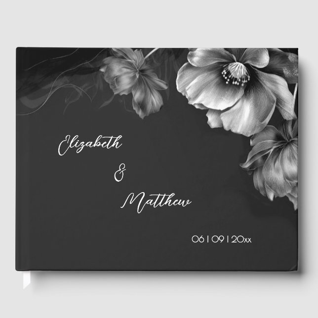 Livre D'or Fleur d'argent Noir | Mariage (Recto)