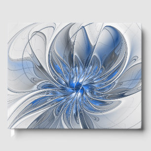 Livre D'or Fleur d'art fractal à l'aquarelle bleue grise abst