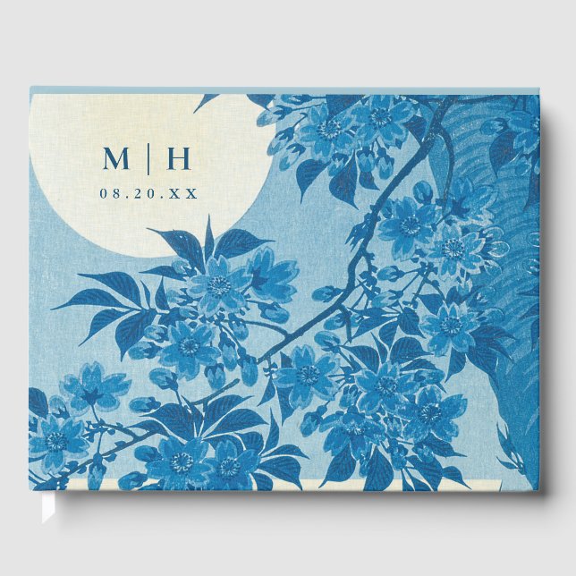 Livre D'or Fleur de cerisier bleu japonais antique (Recto)