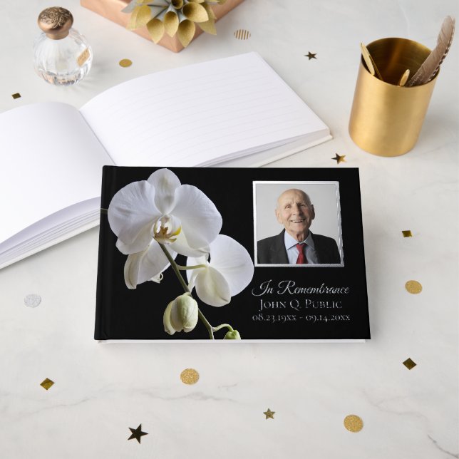 Livre D'or Fleur d'orchidée blanche sur le mémorial funéraire (Recto ouvert)