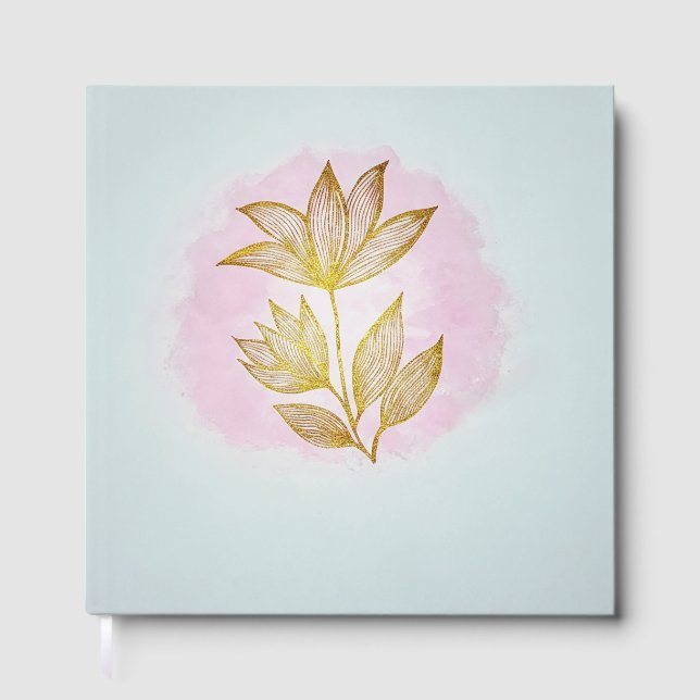 Livre D'or Fleur dorée de luxe aquarelle rose  (Recto)