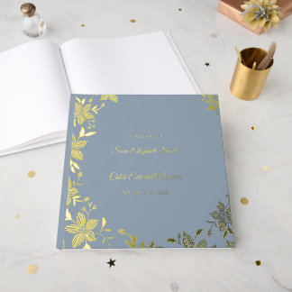 Livre D'or Fleur rayée élégante en feuille d'or sur bleu pous