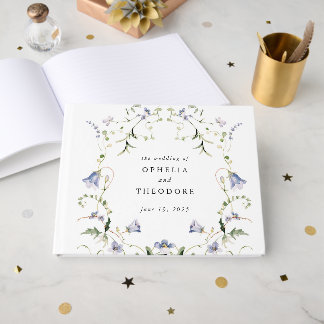 Livre D'or Fleur sauvage bleu aquarelle Mariage Monogramme