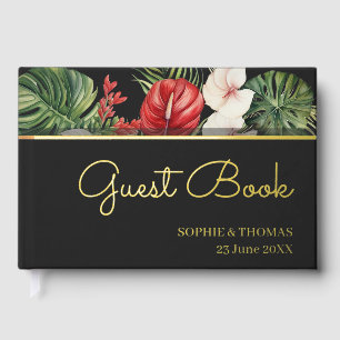 Livre D'or Fleur tropicale et mariage foncé feuille