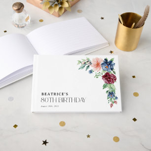 Livre D'or Fleurs Aquarelles Élégantes 80e Anniversaire
