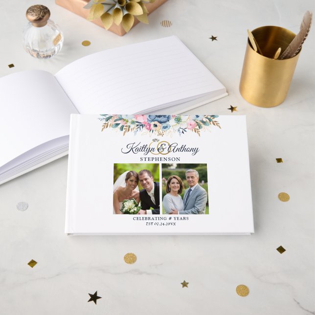 Livre D'or Fleurs aquarelles florales élégantes d'anniversair (Recto ouvert)