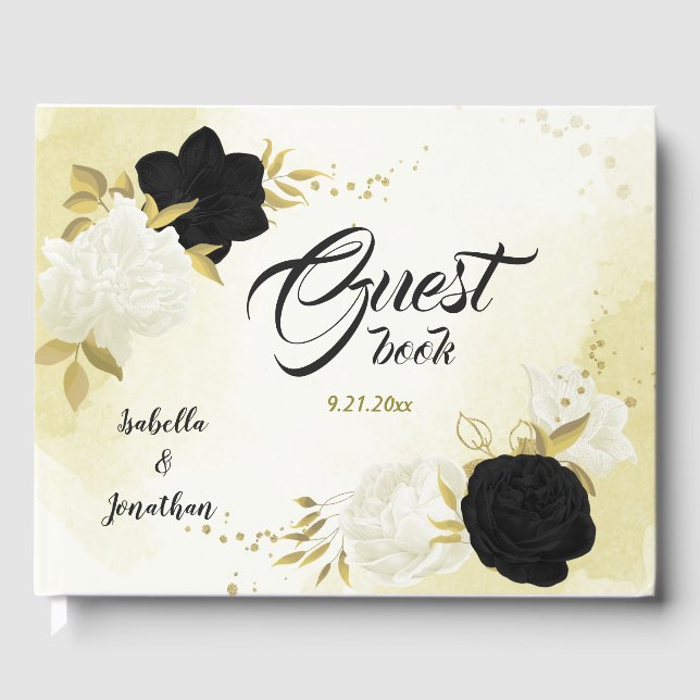Livre D'or fleurs blanches noires or feuilles (Recto)