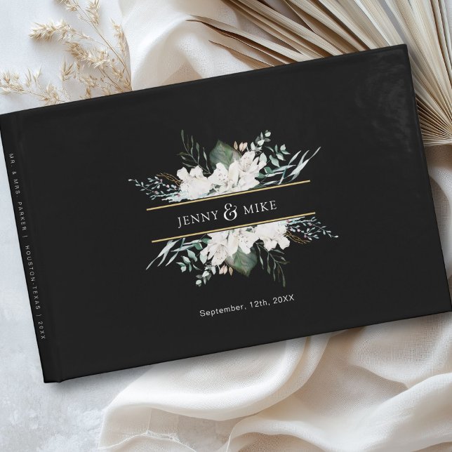 Livre D'or Fleurs blanches simples et élégantes mariage (Personalized, simple, elegant white flowers wedding guest book with your name and date.)